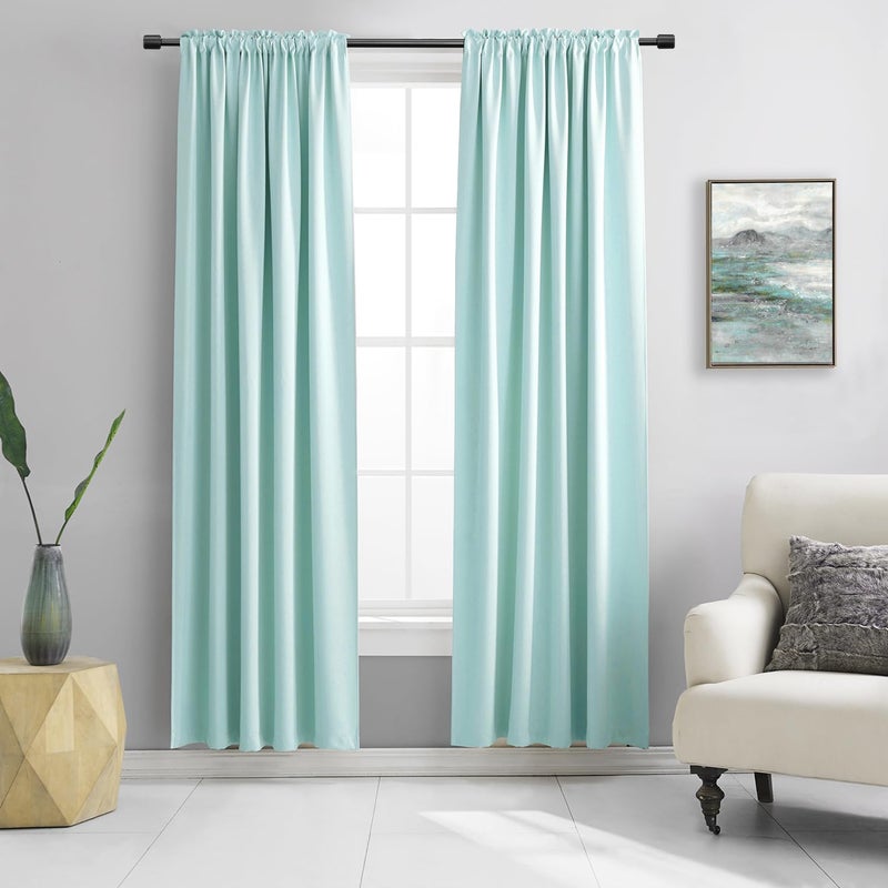DONREN 2 Panels Blackout Curtain Panels for Bedroom - Room Darkening Thermal Insulated Drapes with Rod Pocket(Aqua,42 by 84 Inch) - Image 1
